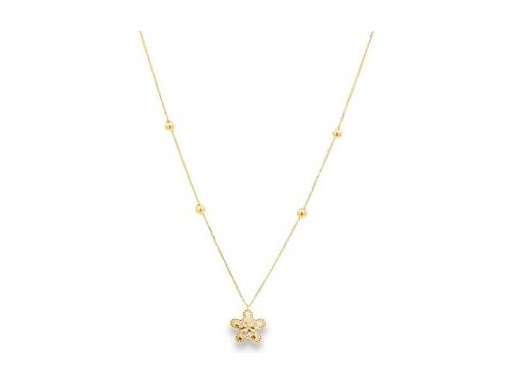 18K Yellow Gold Necklace with Openwork Flower Pendant and Beaded Chain